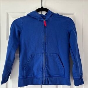 Primary Royal Blue Zip-Up Hoodie with Red Zipper Pull